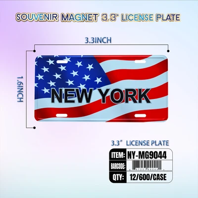 NY-MG9044, America Flag NY PLATE MAGNET, 887257990441