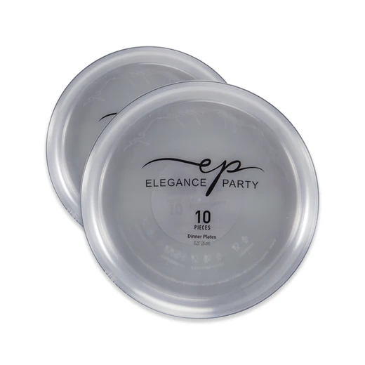 36278, Elegance Party Edge 10PK 10.25" Dinner Plate Clear+Silver, 191554362789