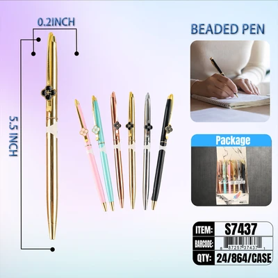 S7437, Beaded Pen Metal Assorted 24/PDQ, 887257374371