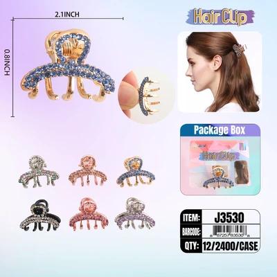 J3530, Hair Clip 1″ Inch with Diamond Assorted, 887257835308