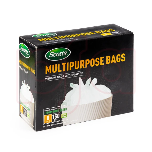 Flap Tie Trash Bag Box 8 Gal 150CT White Lemon - Scotts - Disposable