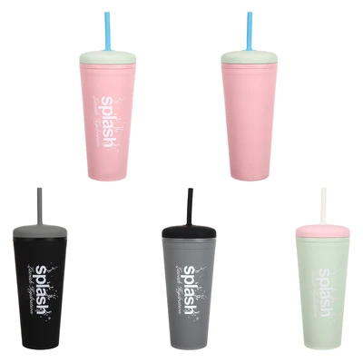 58377, Splash Double Wall Plastic Water Bottle with Silicone Straw 23.7oz, 191554583771