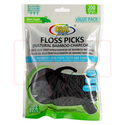 68023, Oral Fusion Floss Picks 200CT Charcoal, 191554680234