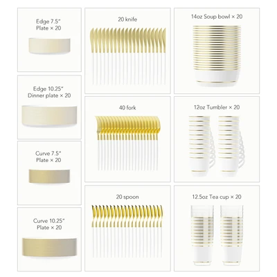 OL36450, Elegance Party Luxury Party Dinnerware Set 220pc – White/Gold