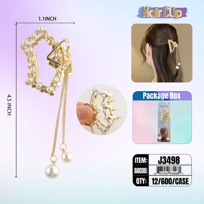 J3498, Hair Clip 2″ Inch with Pearl, 887257834981