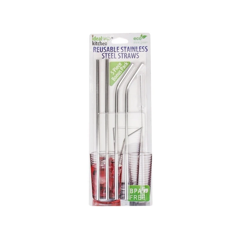 Ideal Kitchen Stainless Steel Straw + Cleaner 5PK