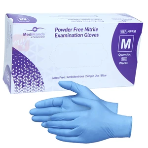 MHNG-M, MediHands Powder Free Nitrile Examination Gloves Size M Blue