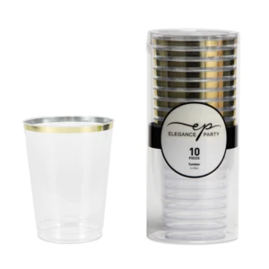 36290, Elegance Party 10PK 9oz Tumbler Clear+Gold, 191554362901