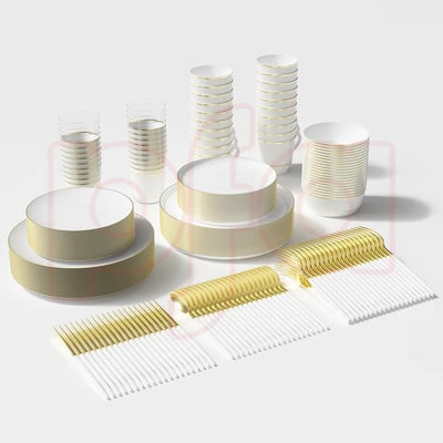 OL36450, 220PK 豪华餐具套装白色+金边