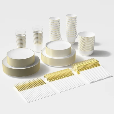 OL36450, 220PK 豪华餐具套装白色+金边