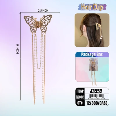 J3552, Hair Clip 2.5″ Inch with  Pearl, 887257835520