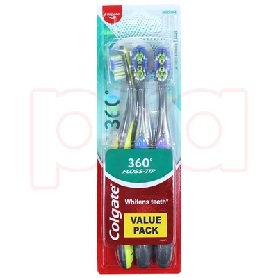 CTB-360FT3, Colgate Toothbrush 360 Floss Tip 3PK, 8901314218346