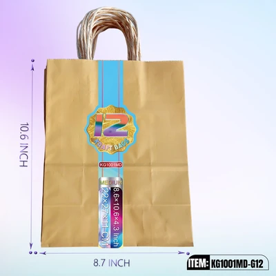 KG1001MD-G12, Kraft Bags MD. Gold 12/Pk 10.6"x8.6"x4.3", 887258100337