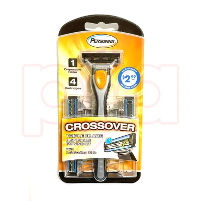 PERSONNA-CRS, Personna Crossover Triple Blade Shave Kit (1 Shaver+4 Cartridges), 024500306479