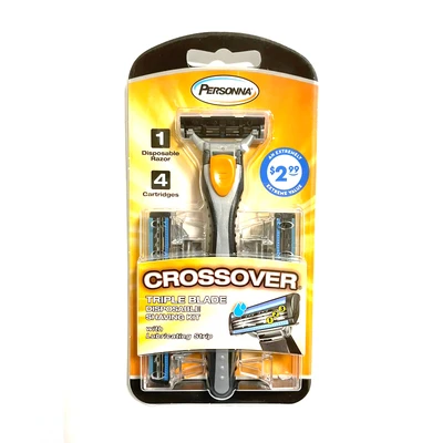 PERSONNA-CRS, Personna Crossover Triple Blade Shave Kit (1 Shaver+4 Cartridges), 024500306479