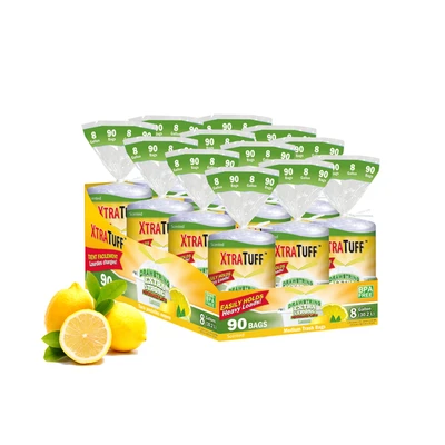 30153, XtraTuff Extra Strong Medium Drawstring Trash Bags 8Gal 90CT - Lemon, 191554301535