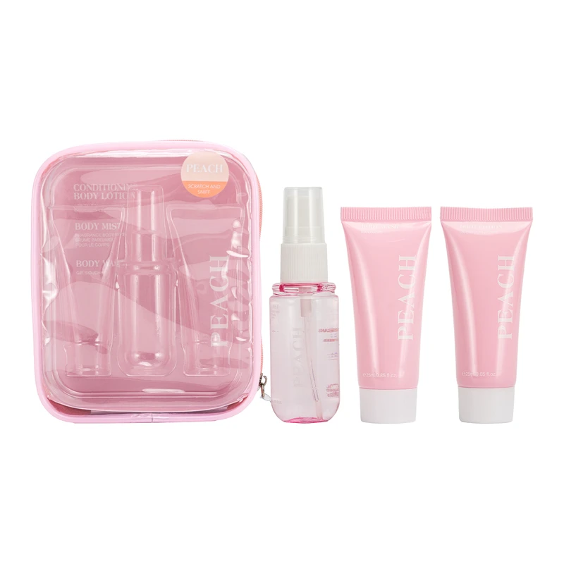 Women's 3pcs Bag Set PEACH 25ml/0.85oz Body Lotion 25ml/0.85oz Body Wash 20ml/0.68oz Body Mist