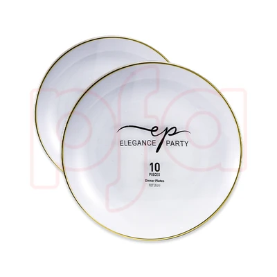 36245, EP Curve 10PK 10.25" Dinner Plate White+Gold, 191554362451