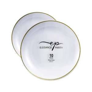 36245, Elegance Party Curve 10PK 10.25" Dinner Plate White+Gold, 191554362451