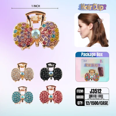 J3512, Hair Clip 1″ Inch with Diamond Assorted, 887257835124