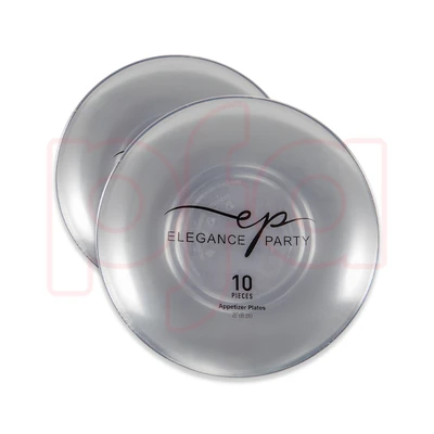 36284, EP Curve 10PK 7.5" Dinner Plate Clear+Silver, 191554362840