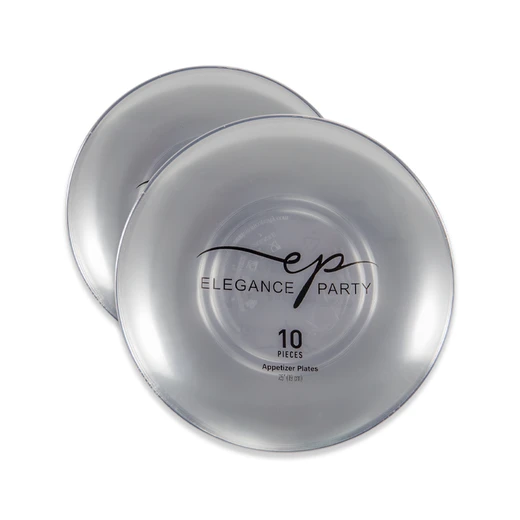 36284, Elegance Party Curve 10PK 7.5" Dinner Plate Clear+Silver, 191554362840