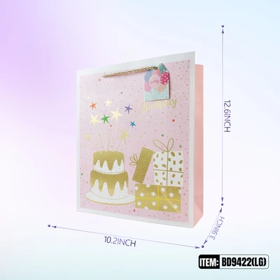 BD9422-LG, Birthday Gift Bags LG.Assorted x4 Styles 10.2"x3.9"x12.6", 887257130762