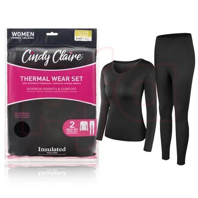 18301, Cindy Claire Thermal Set Women Black, 191554183018