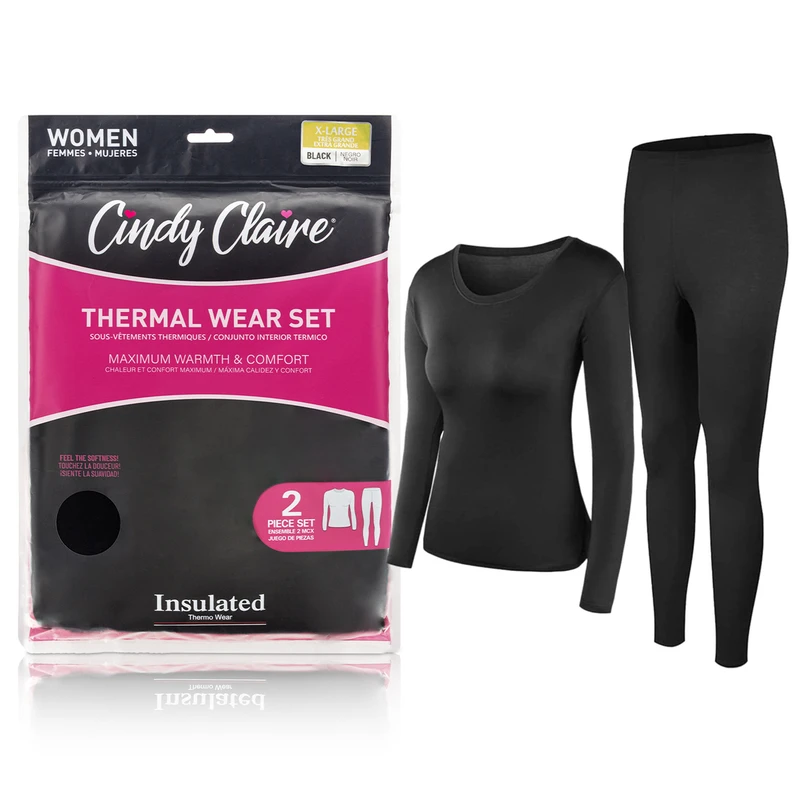 Cindy Claire Thermal Set Women Black