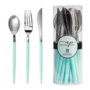 36339, Elegance Party 32PK Cutlery Mint+Silver, 191554363397