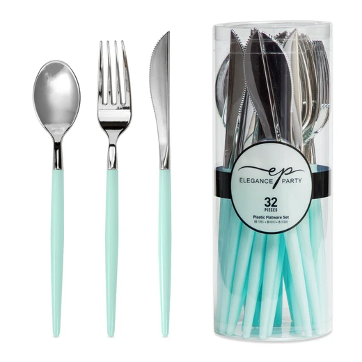 36339, Elegance Party 32PK Cutlery Mint+Silver, 191554363397