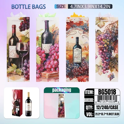 BG5018, General Bottle Bags Ast.4-Styles 4.7"x3.5"x13.8", 887257150395