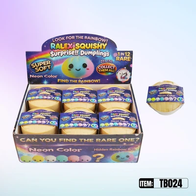 TB024, Ralex Squishy Dumplings Surprise Neon Soild & Rainbow 3.35", 887258010247