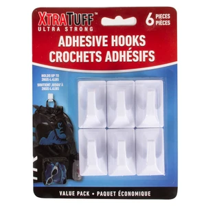 44047, XtraTuff™ 6 Piece Adhesive Plastic Hook (white), 191554440470