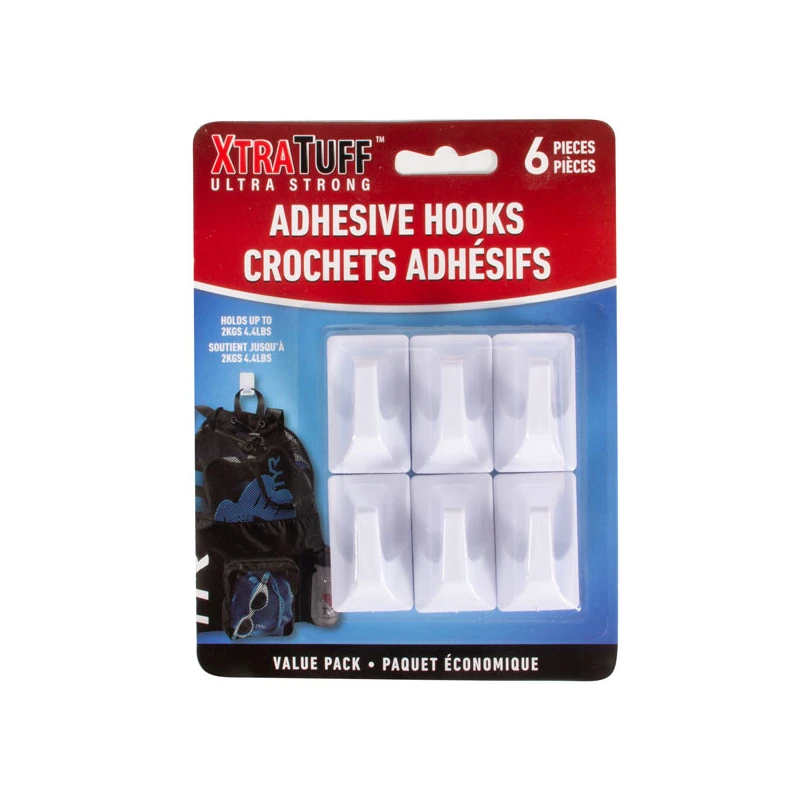 XtraTuff™ 6 Piece Adhesive Plastic Hook (white)