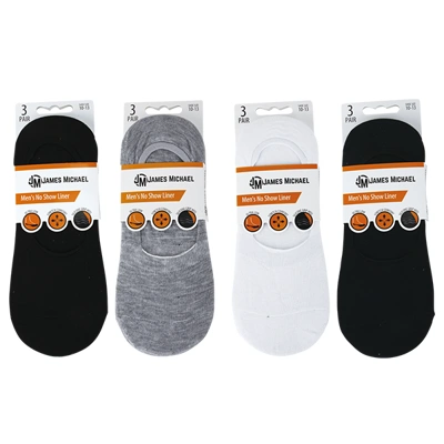 18501, JM No Show Liner Socks 3PK Solid, 191554185012