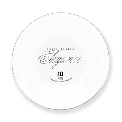 36220, Elegance Plate 9" White + Rim Stamp Silver, 191554362208