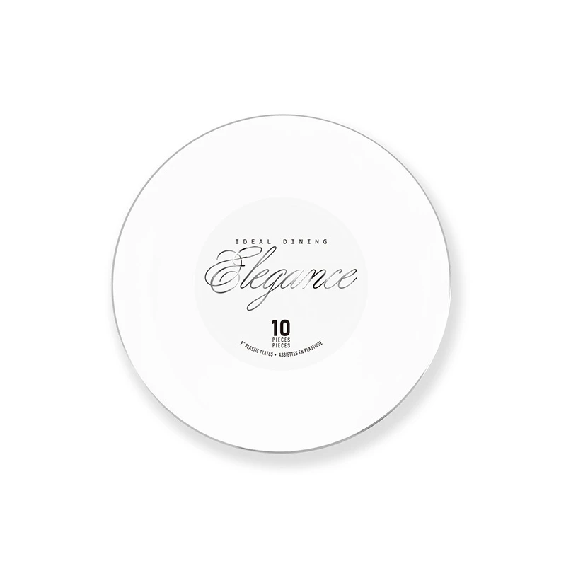 Elegance Plate 9" White + Rim Stamp Silver