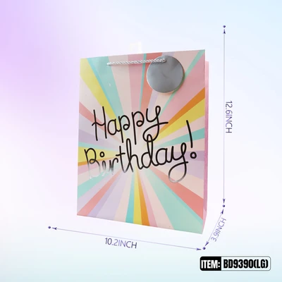 BD9390-LG, Birthday Gift Bags LG.Assorted x4 Styles 10.2"x3.9"x12.6", 887257130564
