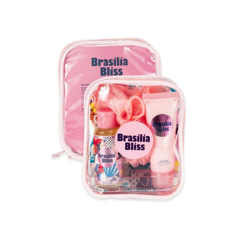 SOLO EN IBIZA Women's 3pcs Bag Set BRASILIA BLISS 2.ozBubbleBath 1.7ozBodyLotion Exfoliating Sponge