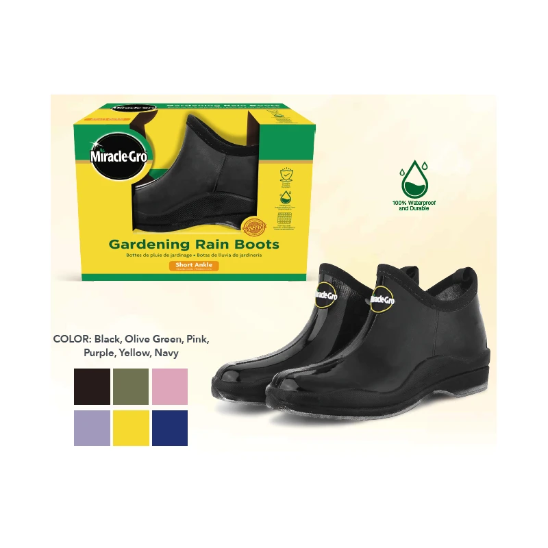 Miracle.Gro Gardening Rain Boots Ankle Solid Black 6-10