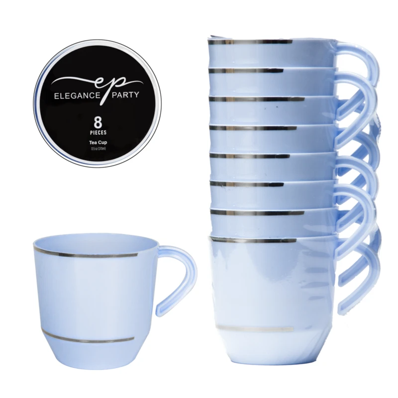 Elegance Party 8PK 12.5oz Tea Cup Ice Blue+Silver