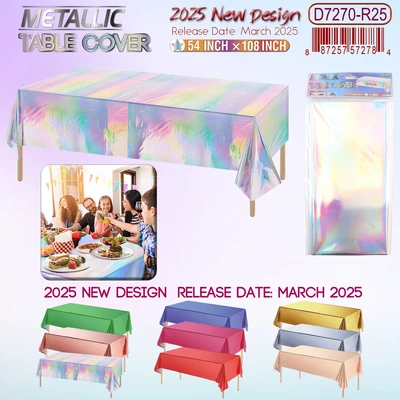 D7270-R25, Metallic Table Cover Rainbow.54"x108", 887257572784