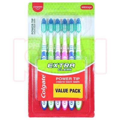 CTB-EC6M, Colgate Toothbrush Extra Clean 6 Pack Medium, 8901314550286