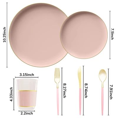 OL36455, Elegance Party Party Dinnerware Set 140pc – Pink/Gold