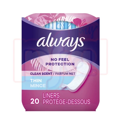 ALW-08280, Always Thin Liners 20ct Clean Scent USA, 037000426899