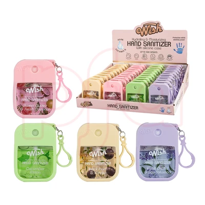 60396, Wish Liquid Hand Sanitizer Spray 1.2oz w/ Silicone Holder PDQ, 191554603967