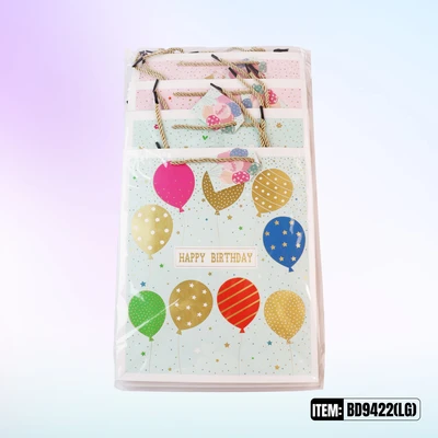 BD9422-LG, Birthday Gift Bags LG.Assorted x4 Styles 10.2"x3.9"x12.6", 887257130762