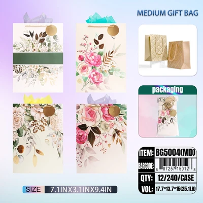BG5004-MD, General Gift Bags MD.Assorted x4  7.1"x3.1"x9.4", 887257150128