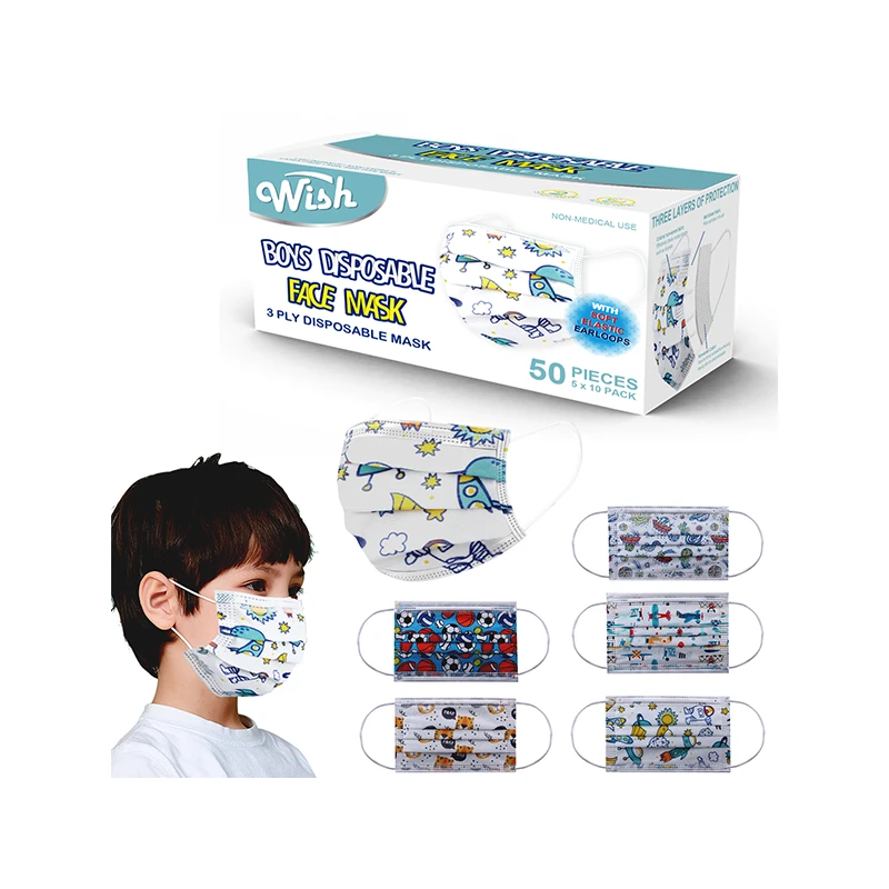Wish Face Mask 50CT Kids Boys Print (5x10PK)